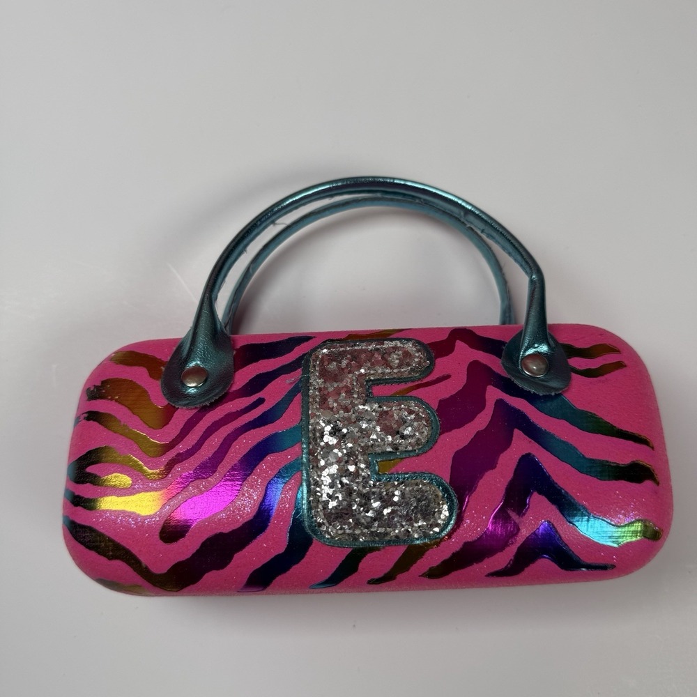"E"‎ Eyeglasses Sunglasses Case Girl Tween Sequins Animal Print Bright Colors